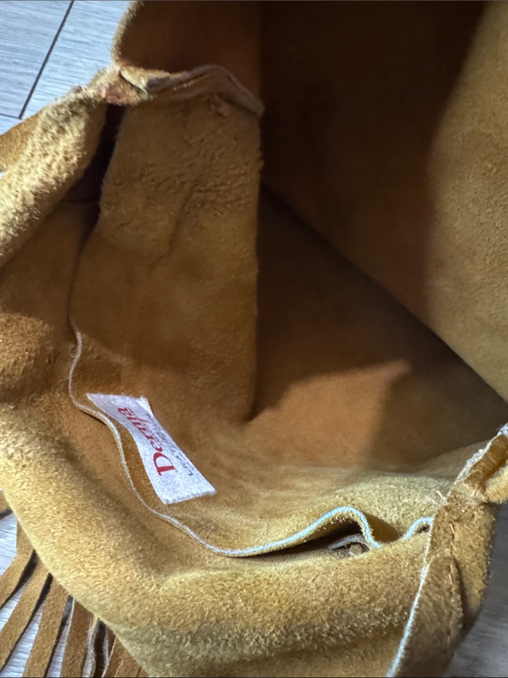 Hand Made Fringed Suede Crossbody Bag - Mustard - Picture 7 of 11